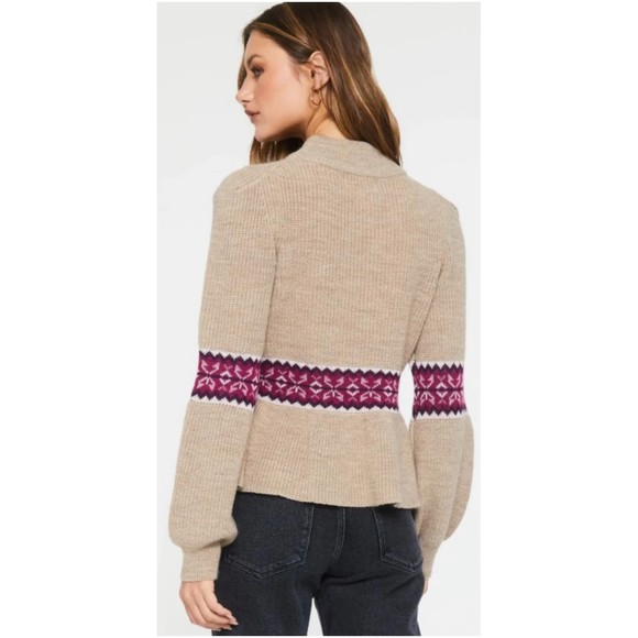 DEAR JOHN Felicia Peplum Tan Long Sleeve Fall Sweater - Picture 4 of 8